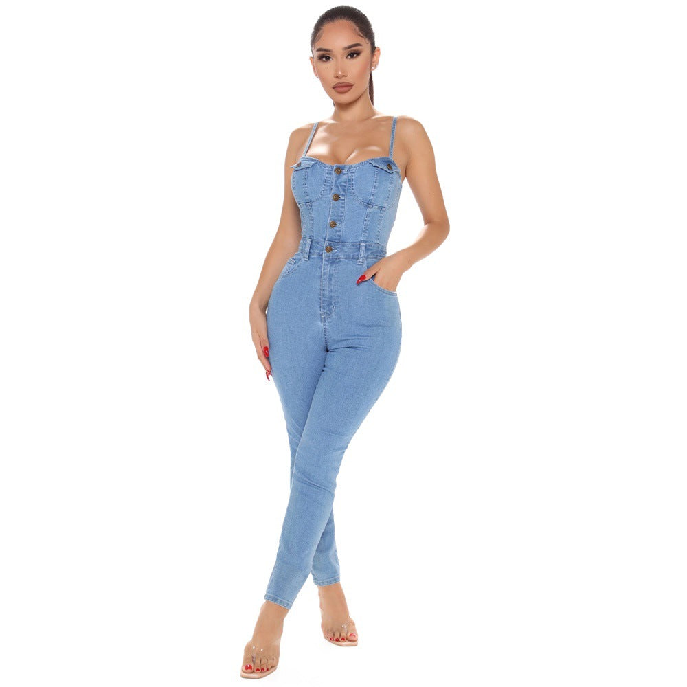 "Pretty Tempting" Women's High Elastic Denim Jumpsuit