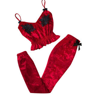 Women Pajama Two Piece Suede Set