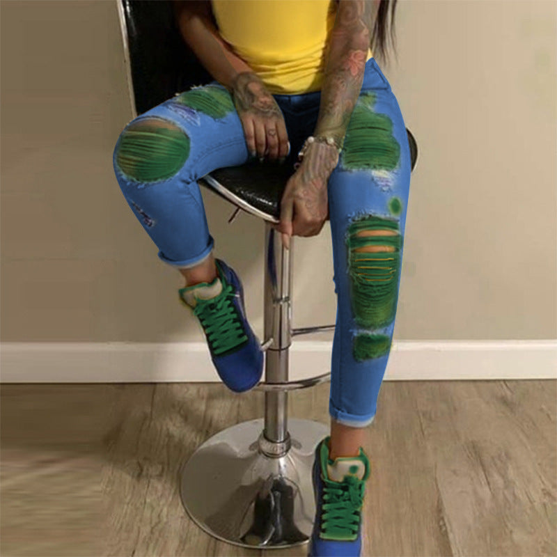 "Colors" Women's Color Ripped Jeans