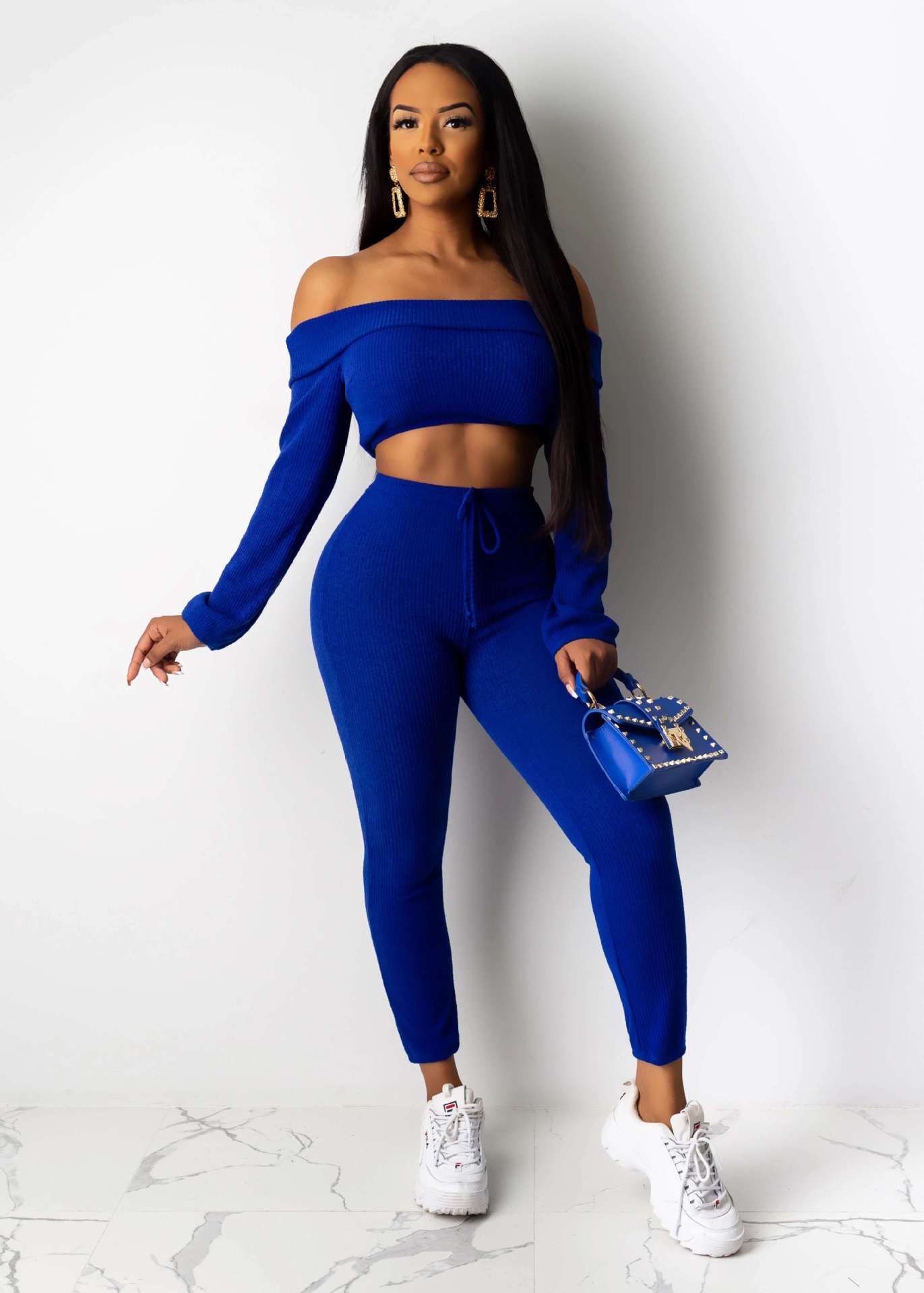 One-piece shoulder fold collar two-piece set