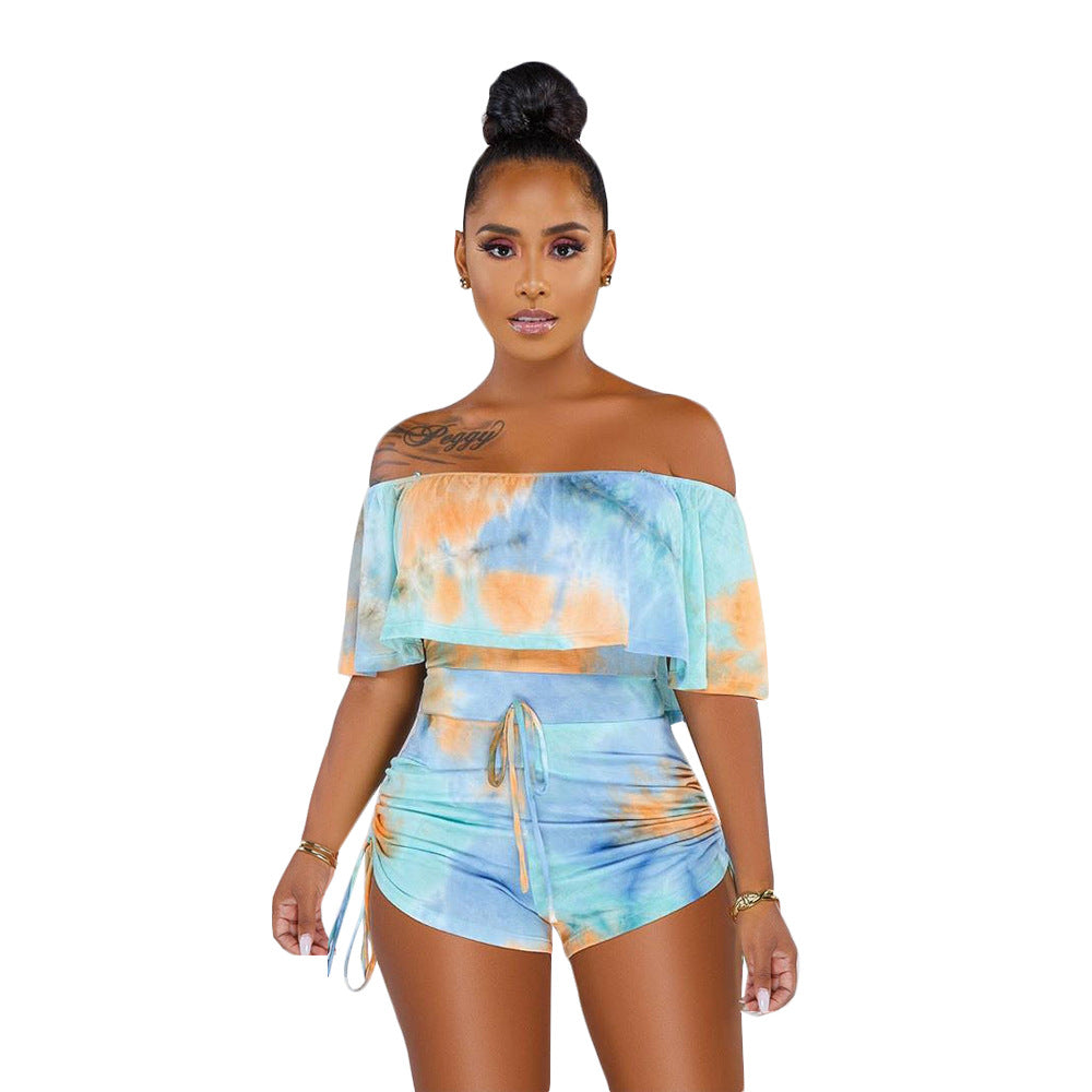 Ruffled Tie Dye Camouflage Printed Romper