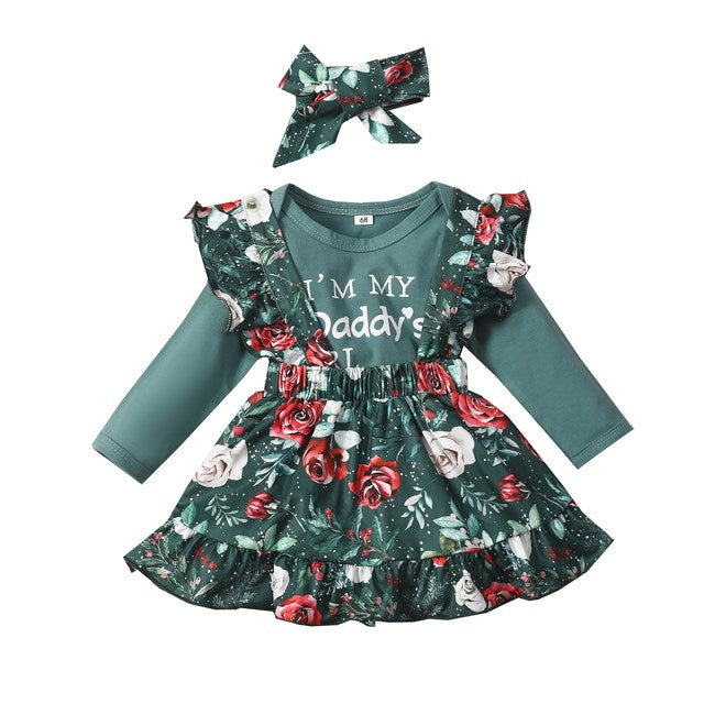 Girls Green Romper Long Sleeve Onesie Set