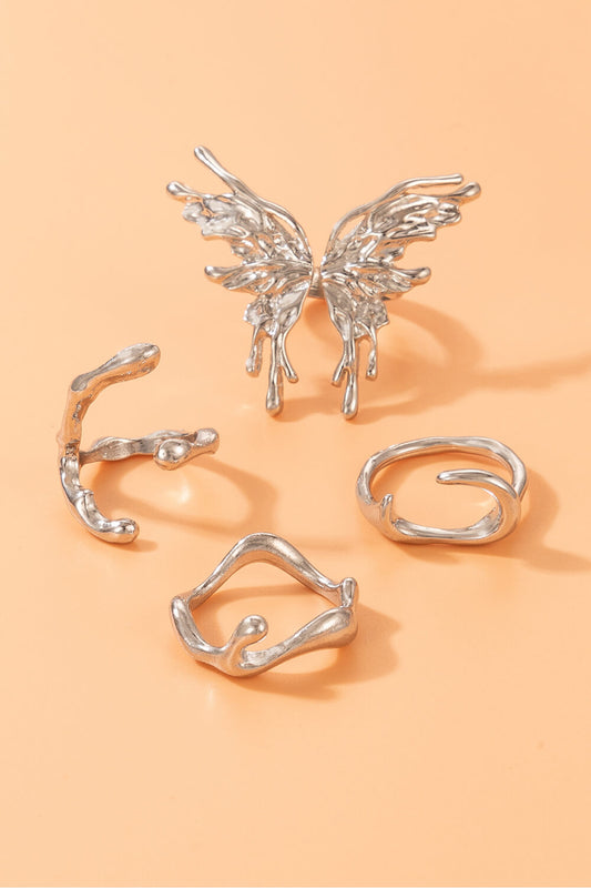 4-Piece Zinc Alloy Polished Ring Set