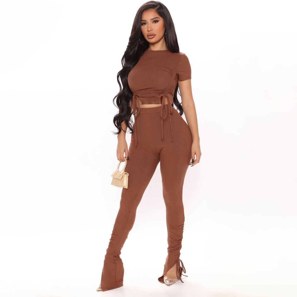 Crop Top And Pants Matching Two Piece Set