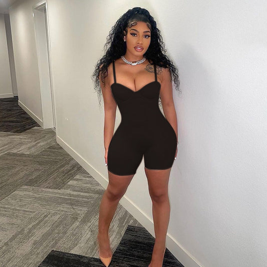 Sling Low Cut Solid Color Casual Romper