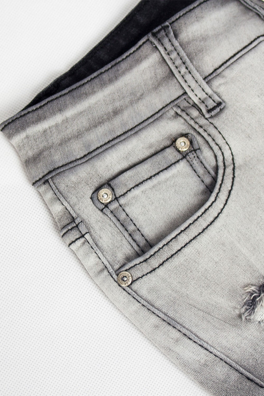 Gradient Distressed Denim Biker Shorts