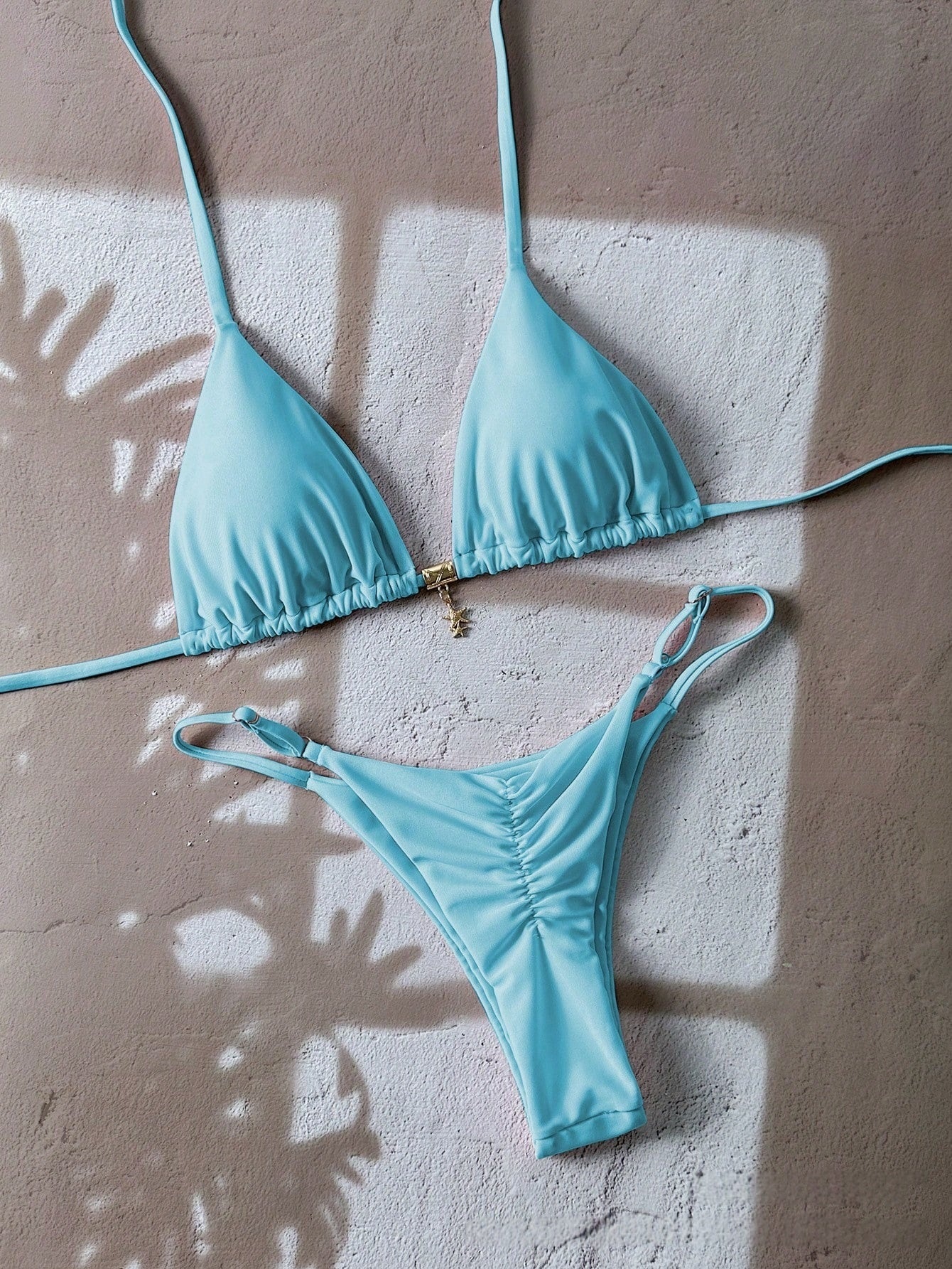 Solid-color Lace-up Halter Two-piece Bikini