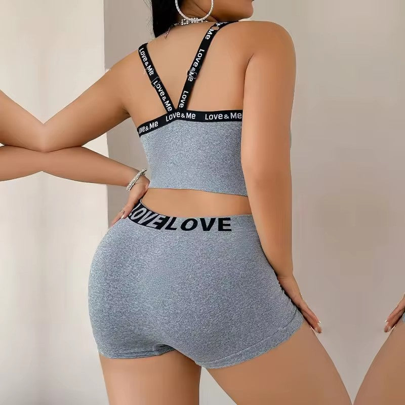 Women's Letter Print Beautiful Back Camisole Bra Set
