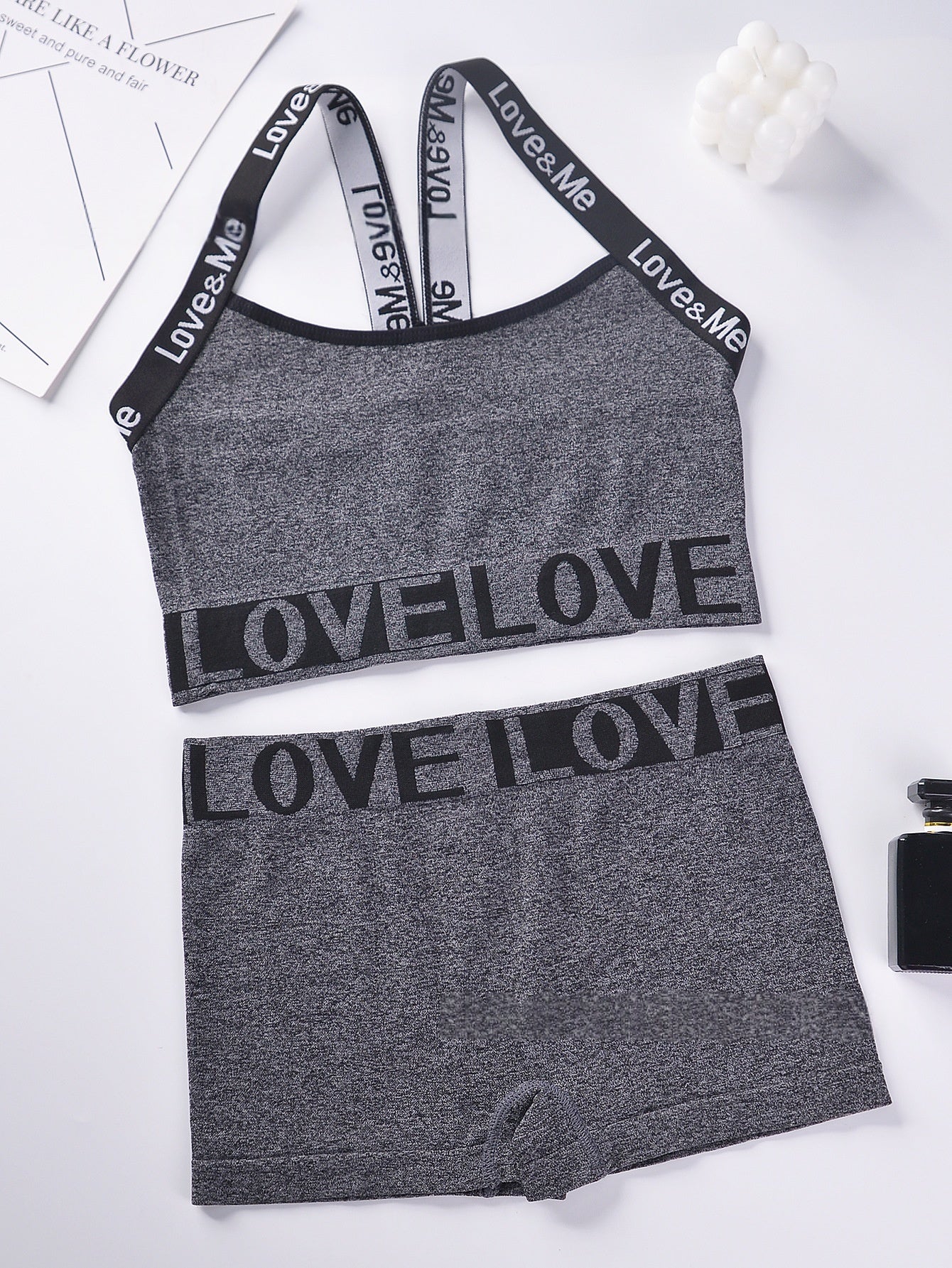 Women's Letter Print Beautiful Back Camisole Bra Set