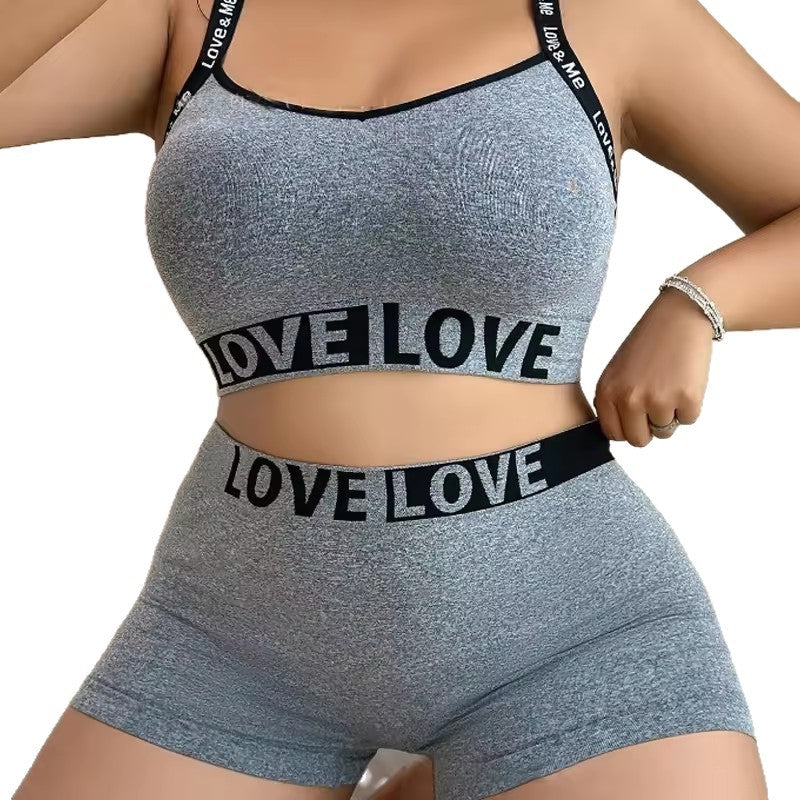 Women's Letter Print Beautiful Back Camisole Bra Set