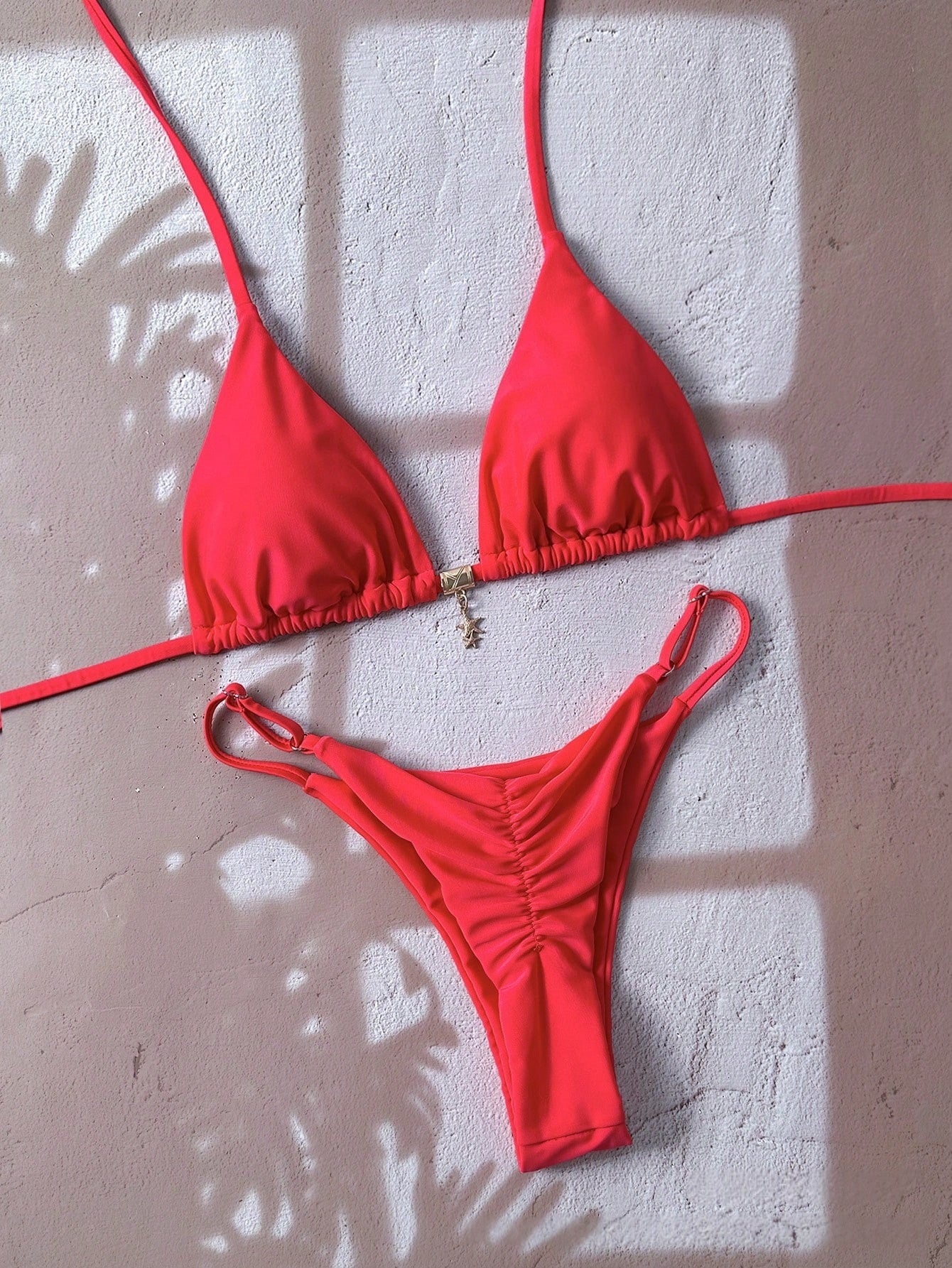 Solid-color Lace-up Halter Two-piece Bikini