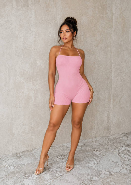 Pink Sugar Ribbed Romper