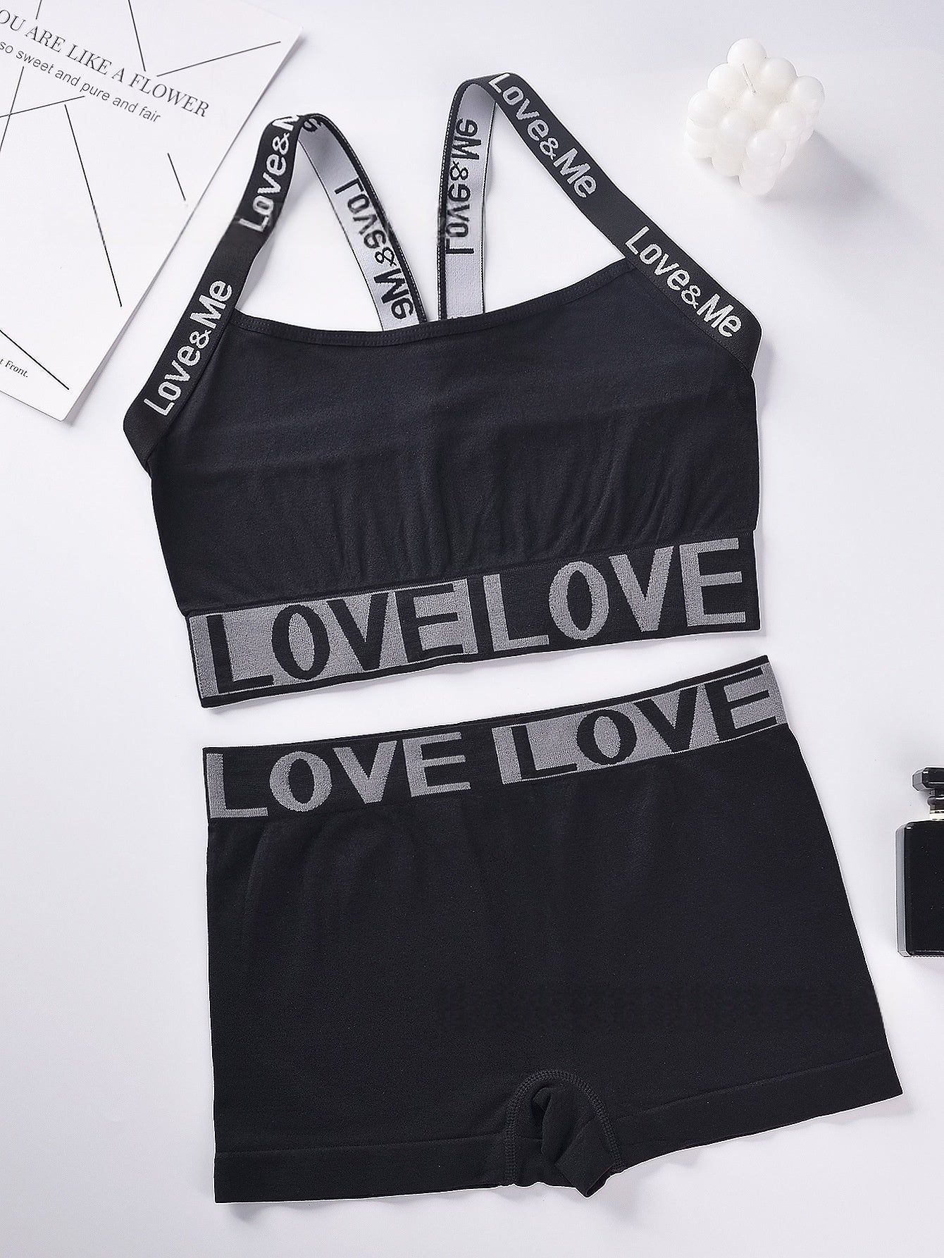 Women's Letter Print Beautiful Back Camisole Bra Set