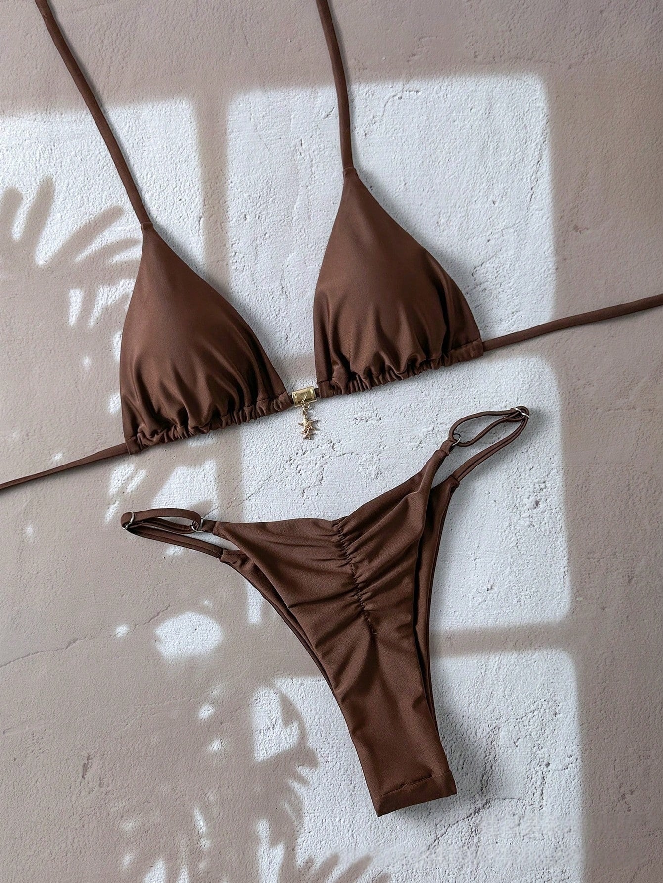Solid-color Lace-up Halter Two-piece Bikini