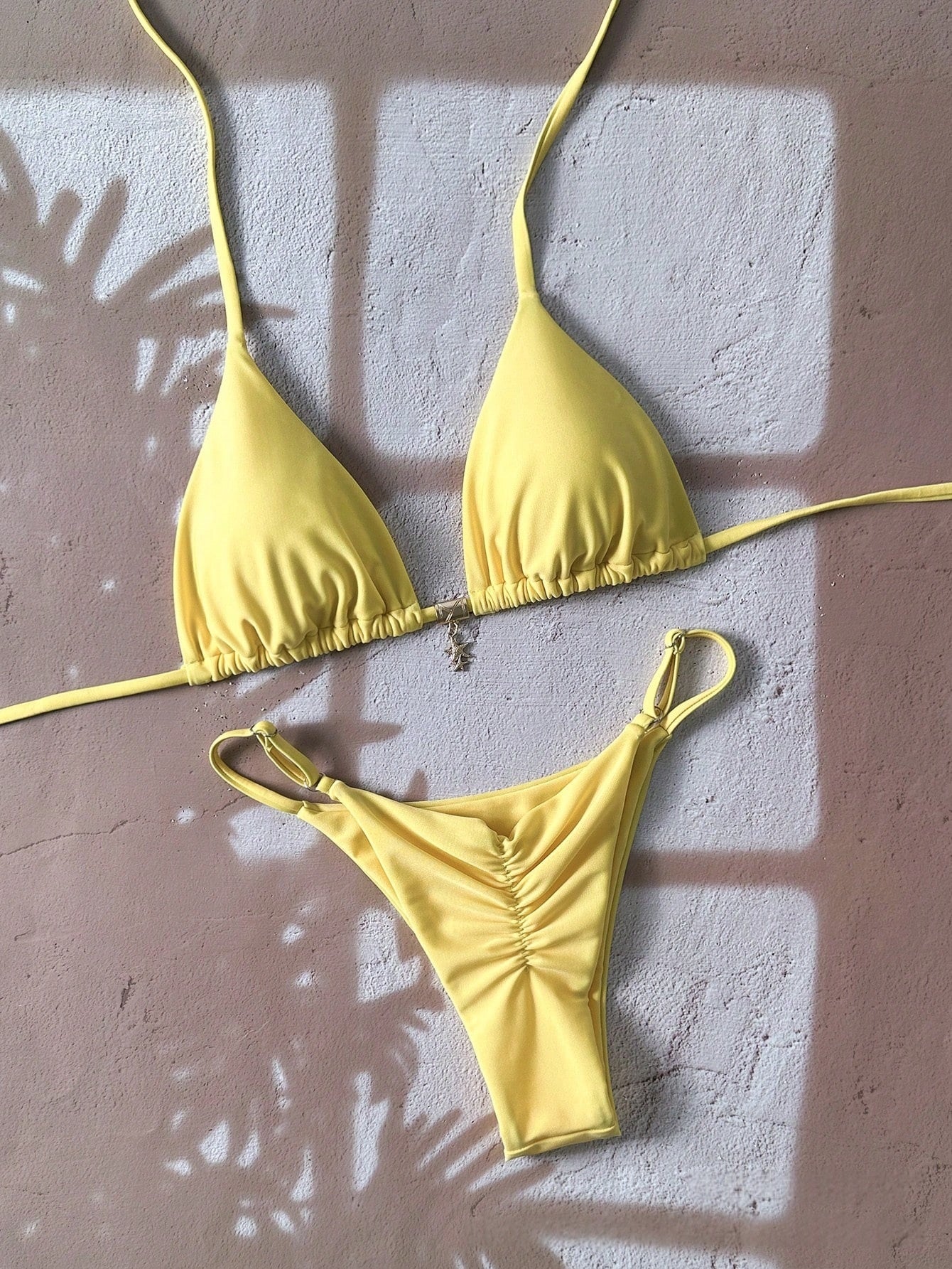 Solid-color Lace-up Halter Two-piece Bikini