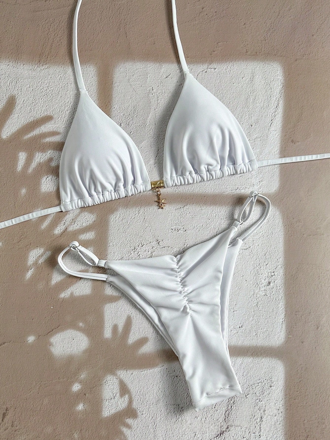 Solid-color Lace-up Halter Two-piece Bikini