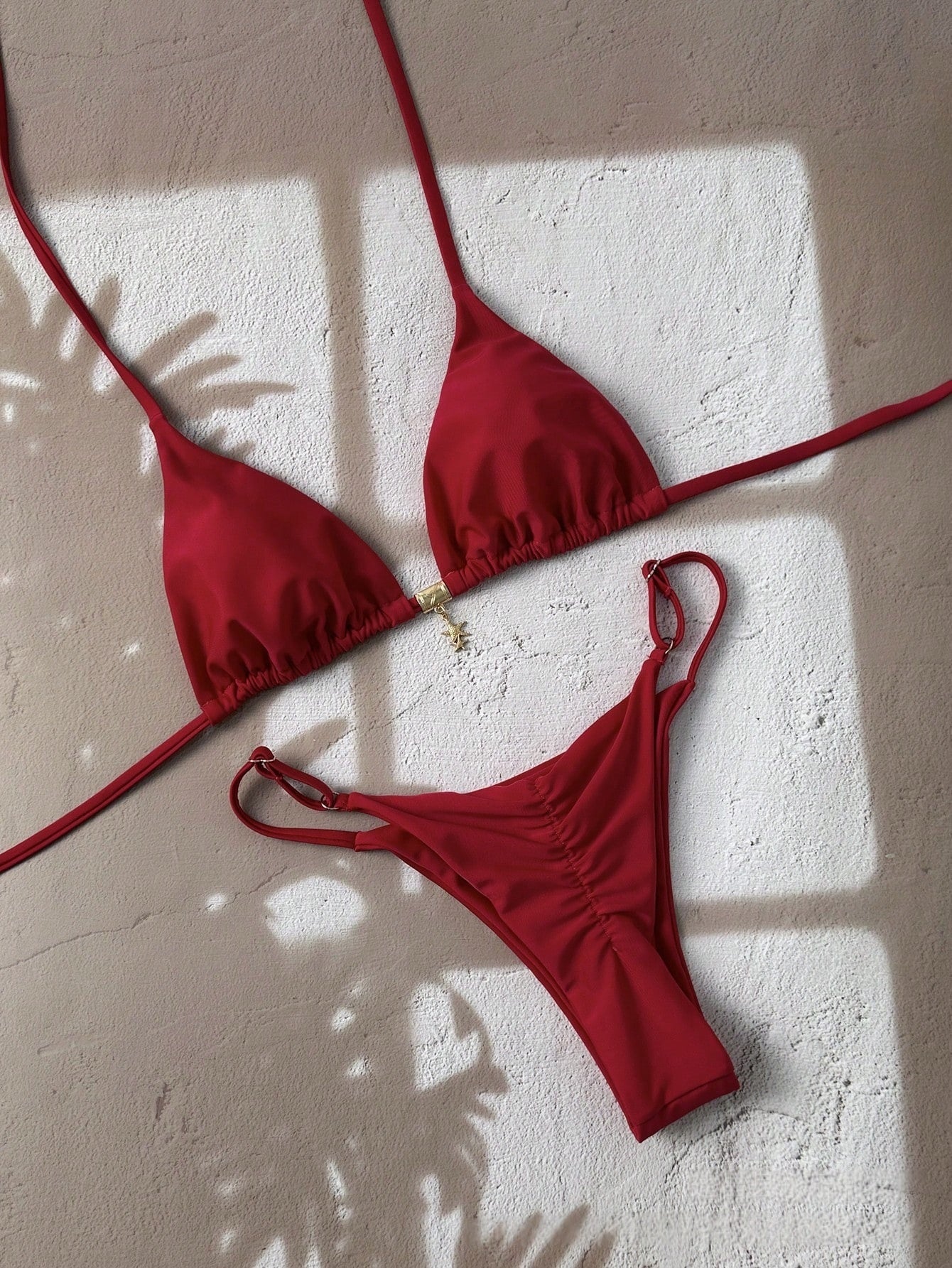 Solid-color Lace-up Halter Two-piece Bikini