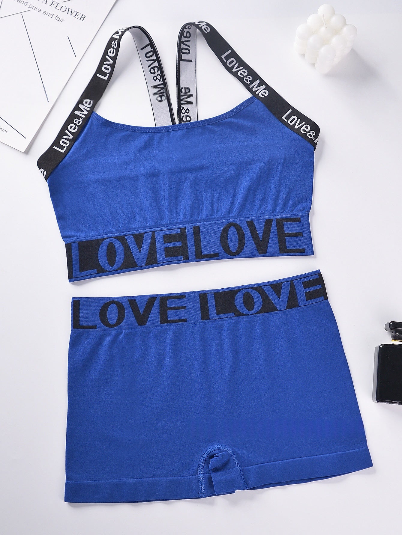 Women's Letter Print Beautiful Back Camisole Bra Set