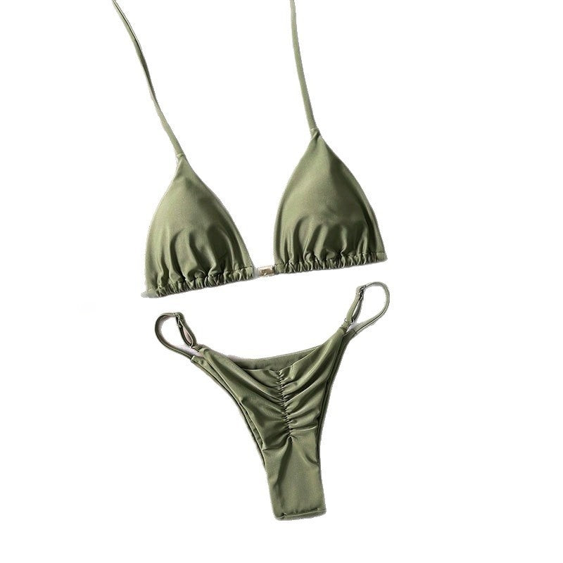 Solid-color Lace-up Halter Two-piece Bikini