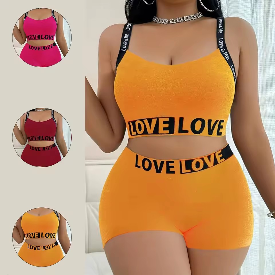 Women's Letter Print Beautiful Back Camisole Bra Set