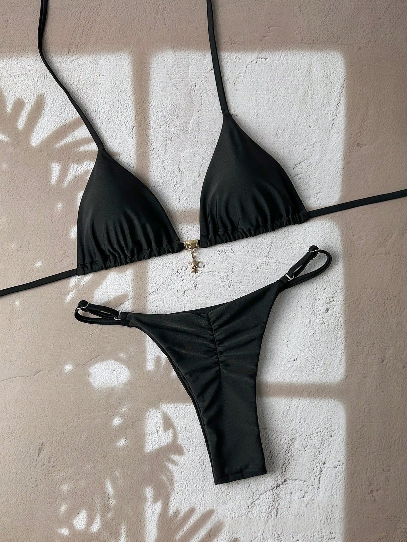 Solid-color Lace-up Halter Two-piece Bikini