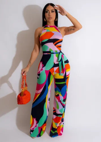 Women's Multicolor Sleeveless Print Sexy Jumpsuit