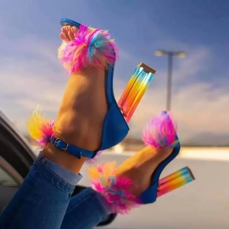 New Summer Fashion Rainbow Crystal Heels