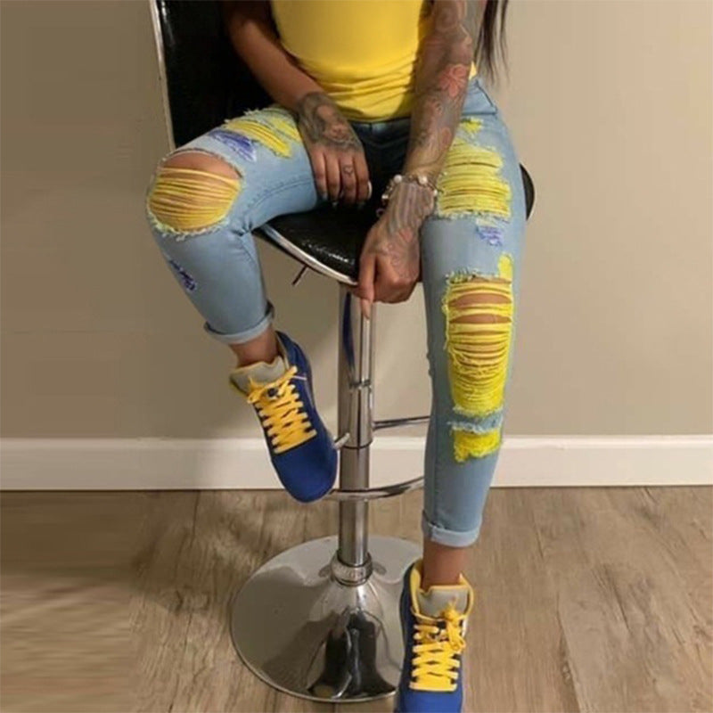 "Colors" Women's Color Ripped Jeans