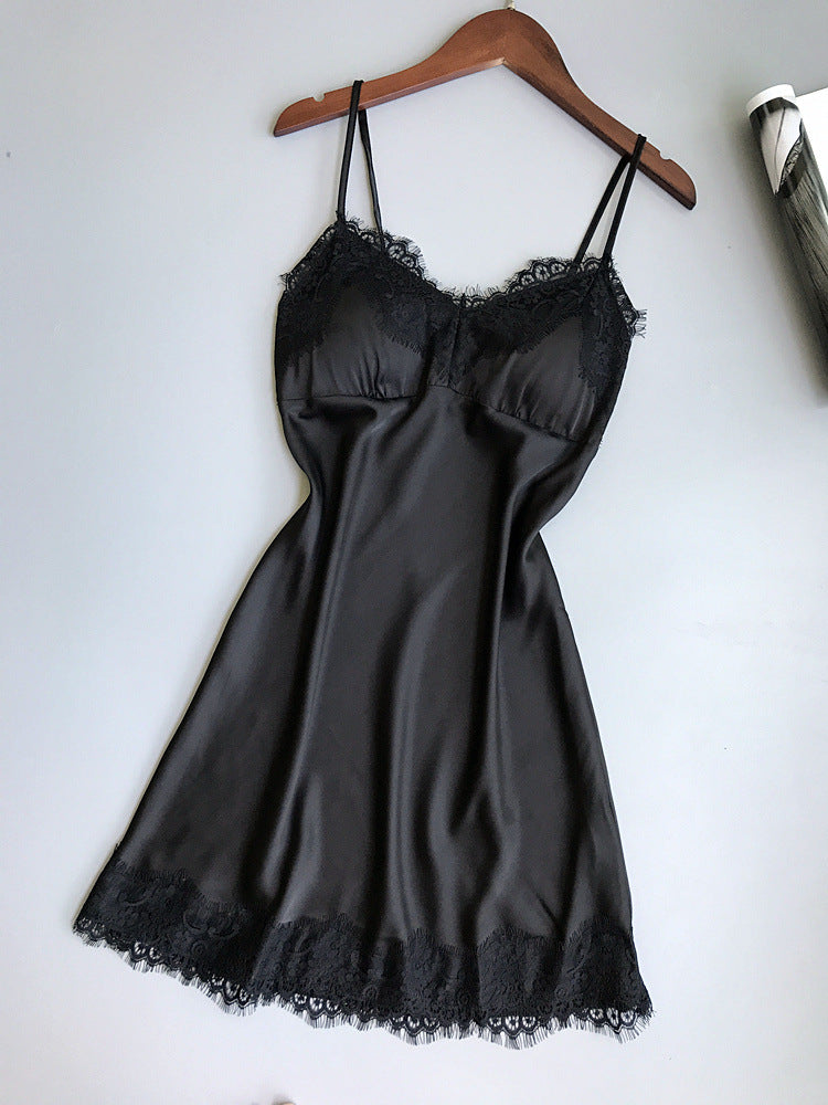V-neck Lace Hem Strap Nightgown