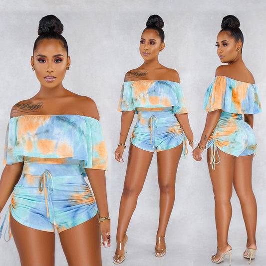 Ruffled Tie Dye Camouflage Printed Romper