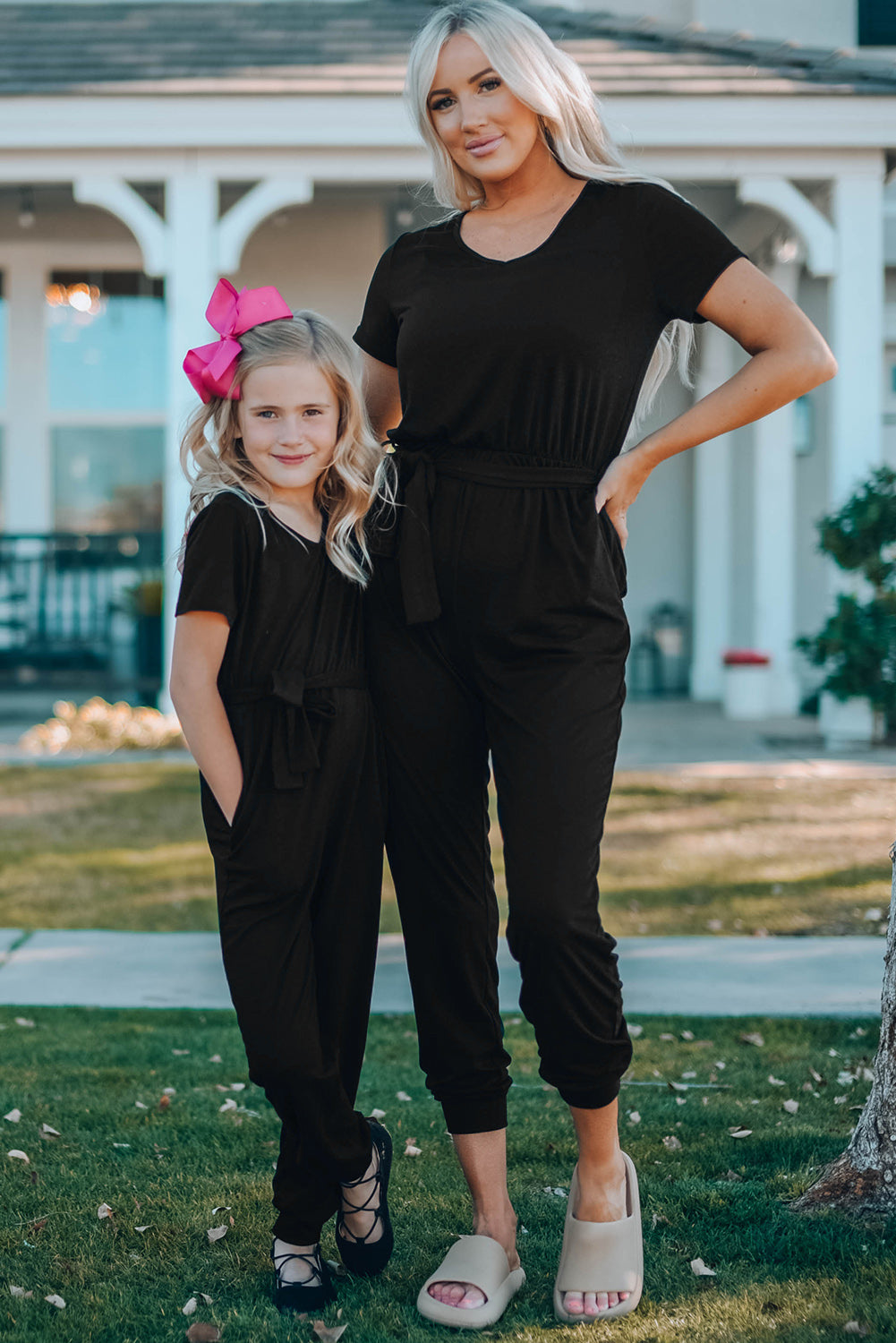 Girls Belted Jogger Jumpsuit with Side Pockets