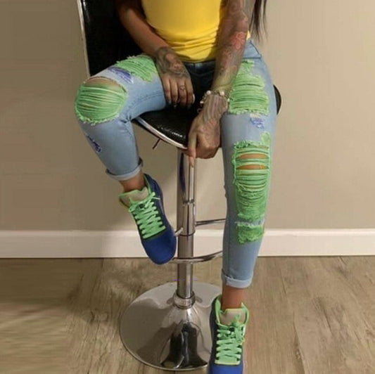 "Colors" Women's Color Ripped Jeans