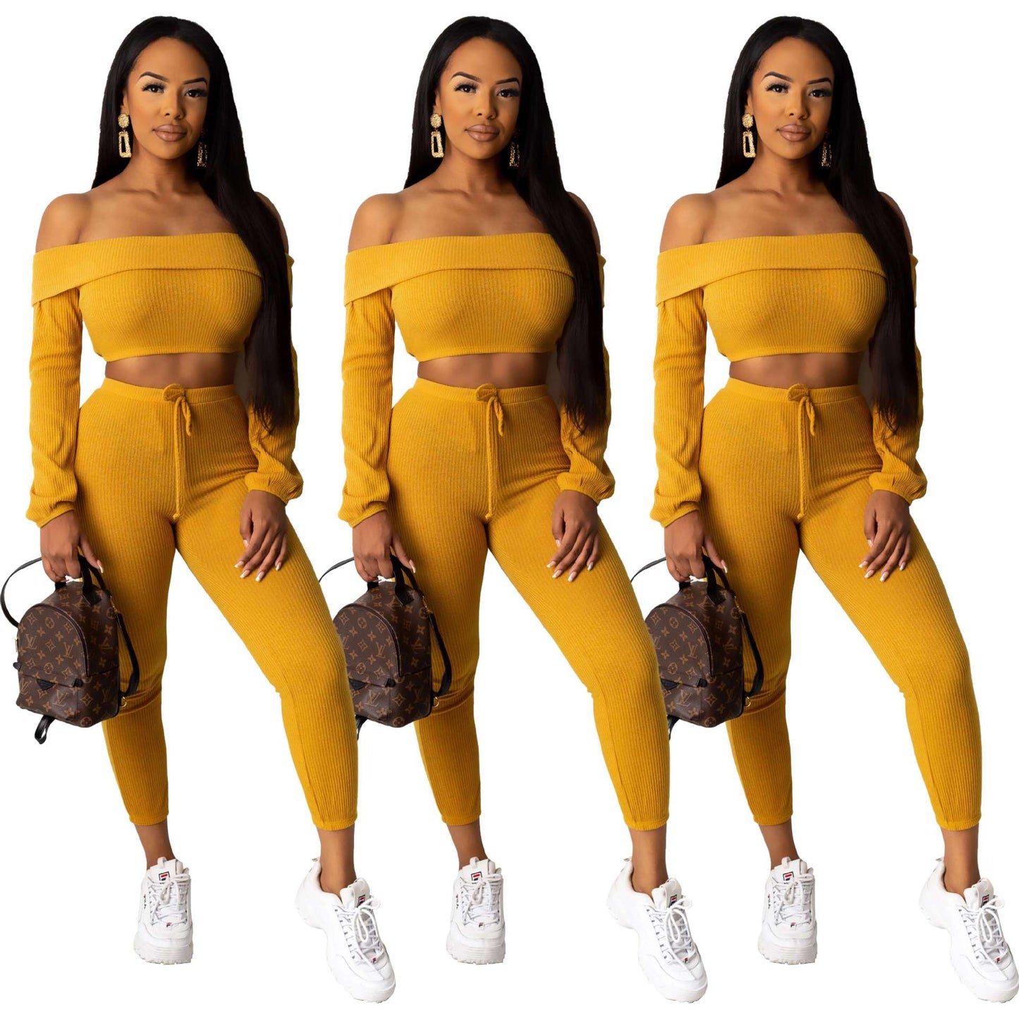 One-piece shoulder fold collar two-piece set
