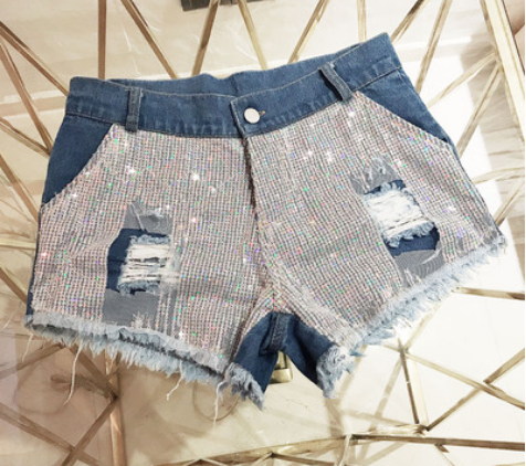 Sequined Denim Women Shorts