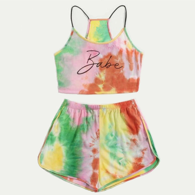 "Babe" Tie-dye Colorful Two Piece Set