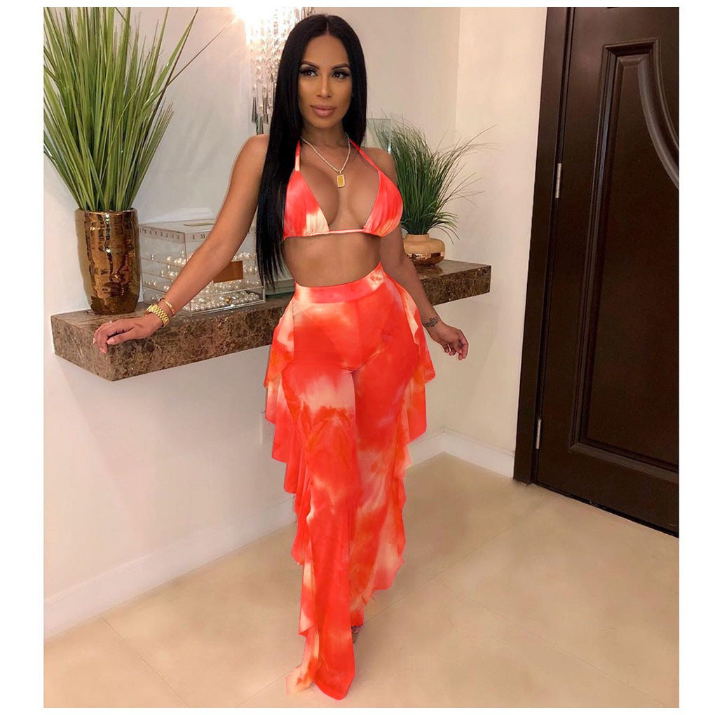Printed Mesh Pants Two-Piece Set