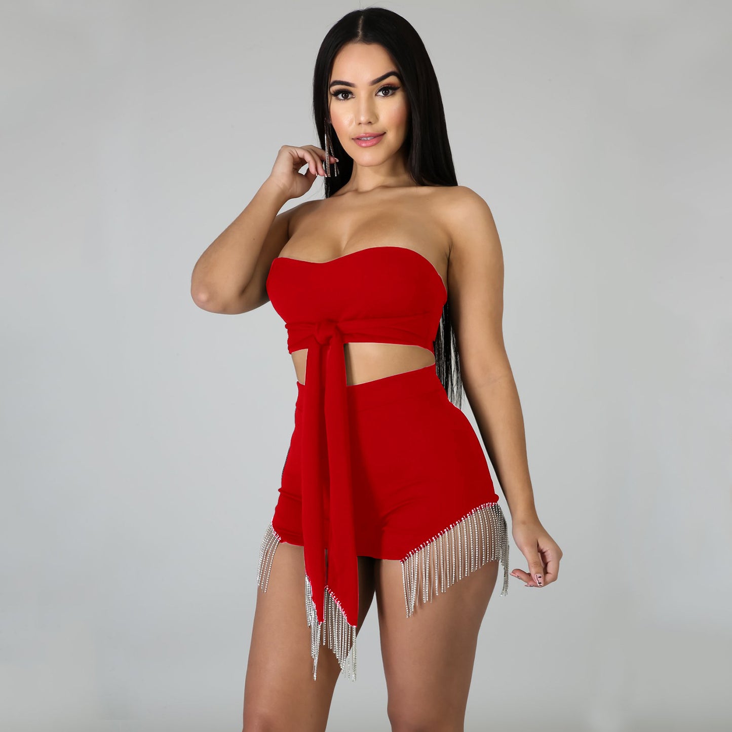 Women's Sexy Tassel Hot Drill Two Piece Set