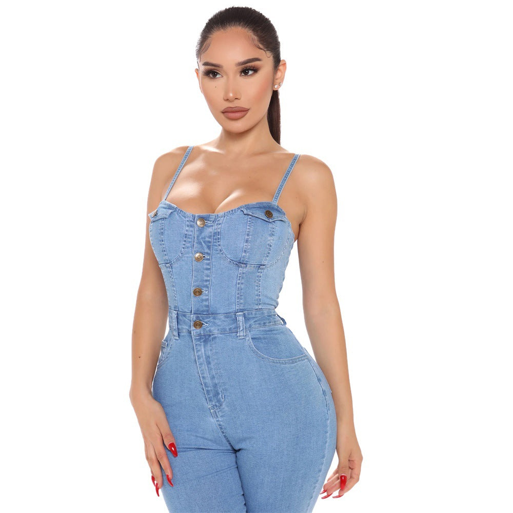 "Pretty Tempting" Women's High Elastic Denim Jumpsuit