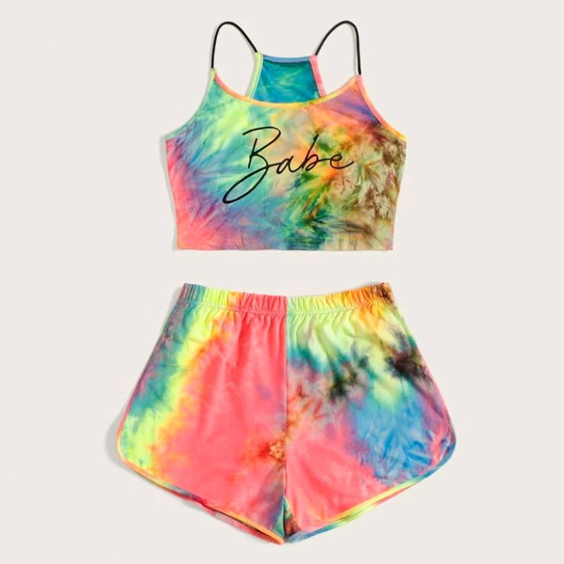 "Babe" Tie-dye Colorful Two Piece Set