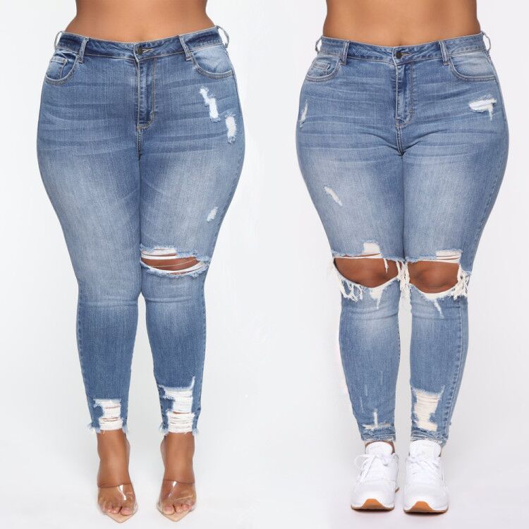 Stretch Ripped Women Plus Size Jeans