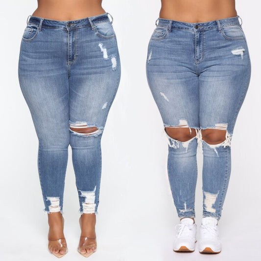 Stretch Ripped Women Plus Size Jeans