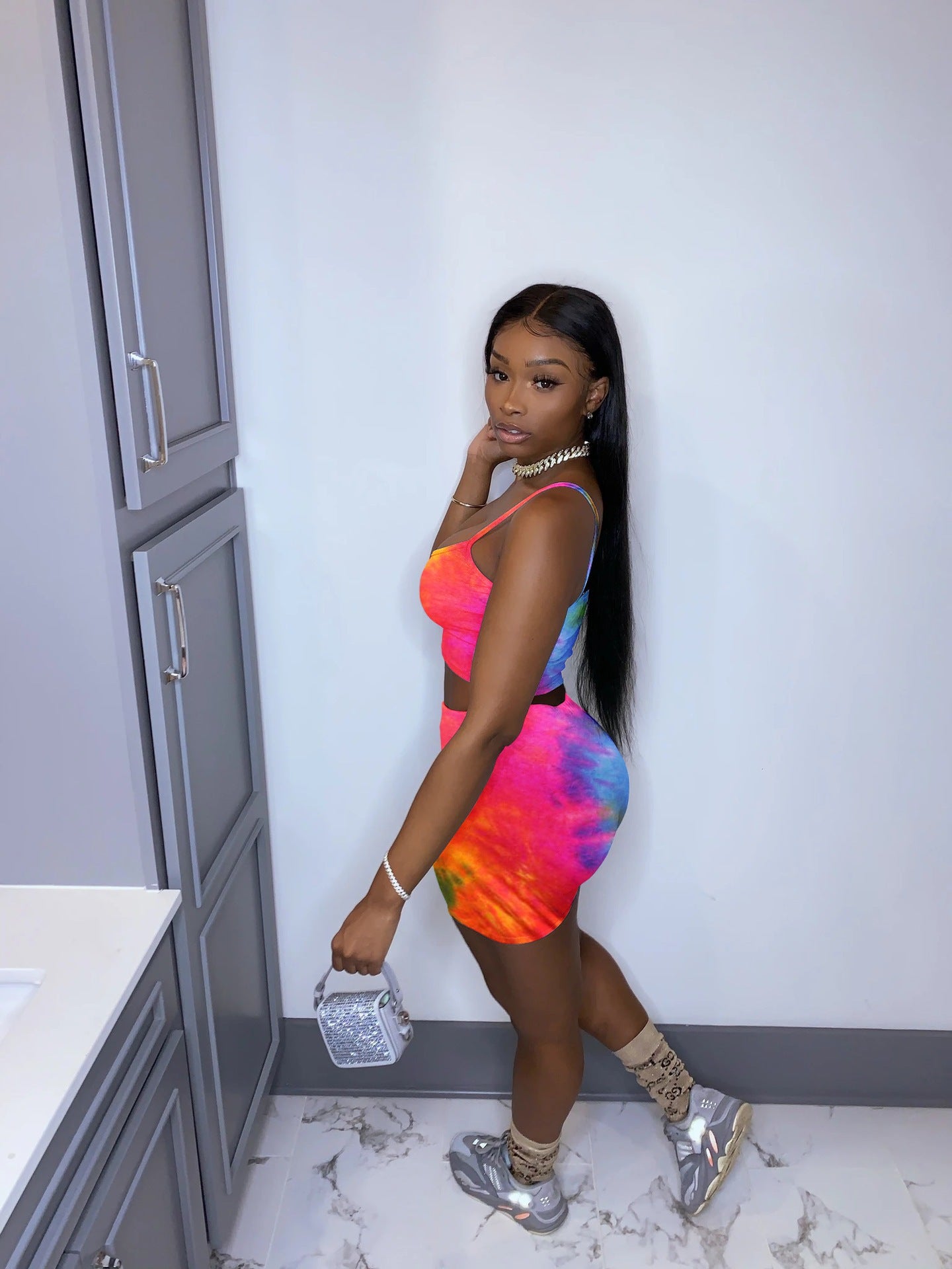 Fashion Print Crop Tank Top & Shorts Sexy Two-Piece Set