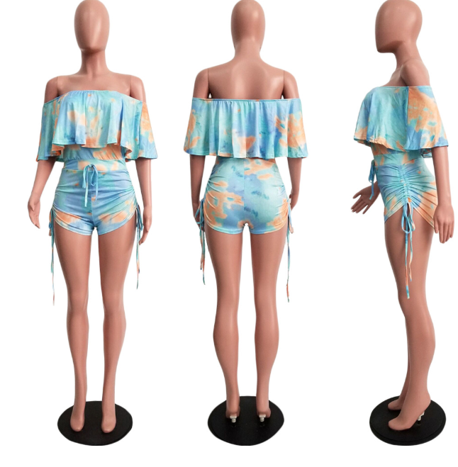Ruffled Tie Dye Camouflage Printed Romper