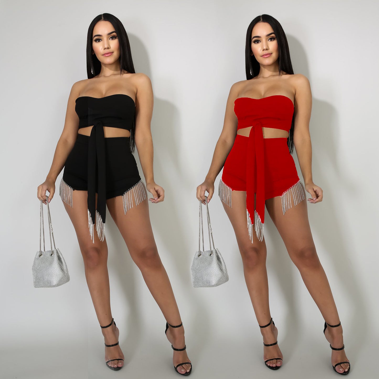 Women's Sexy Tassel Hot Drill Two Piece Set