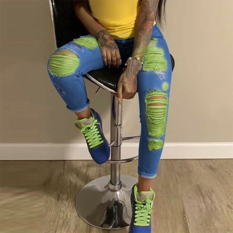 "Colors" Women's Color Ripped Jeans