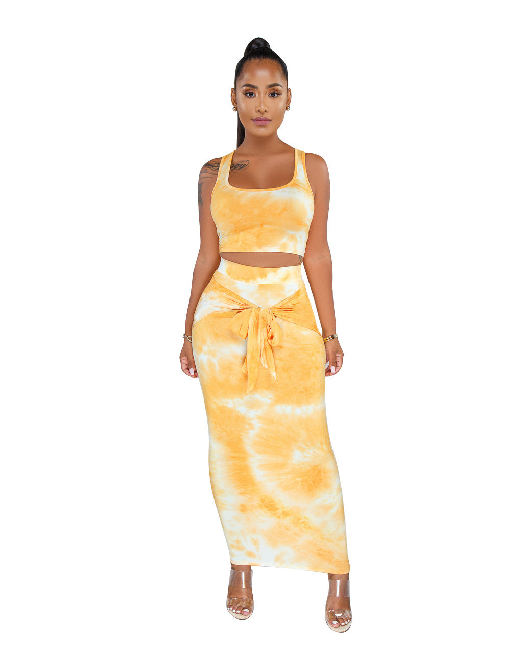 Women's Tie-dye Sexy Shirt and Skirt Set