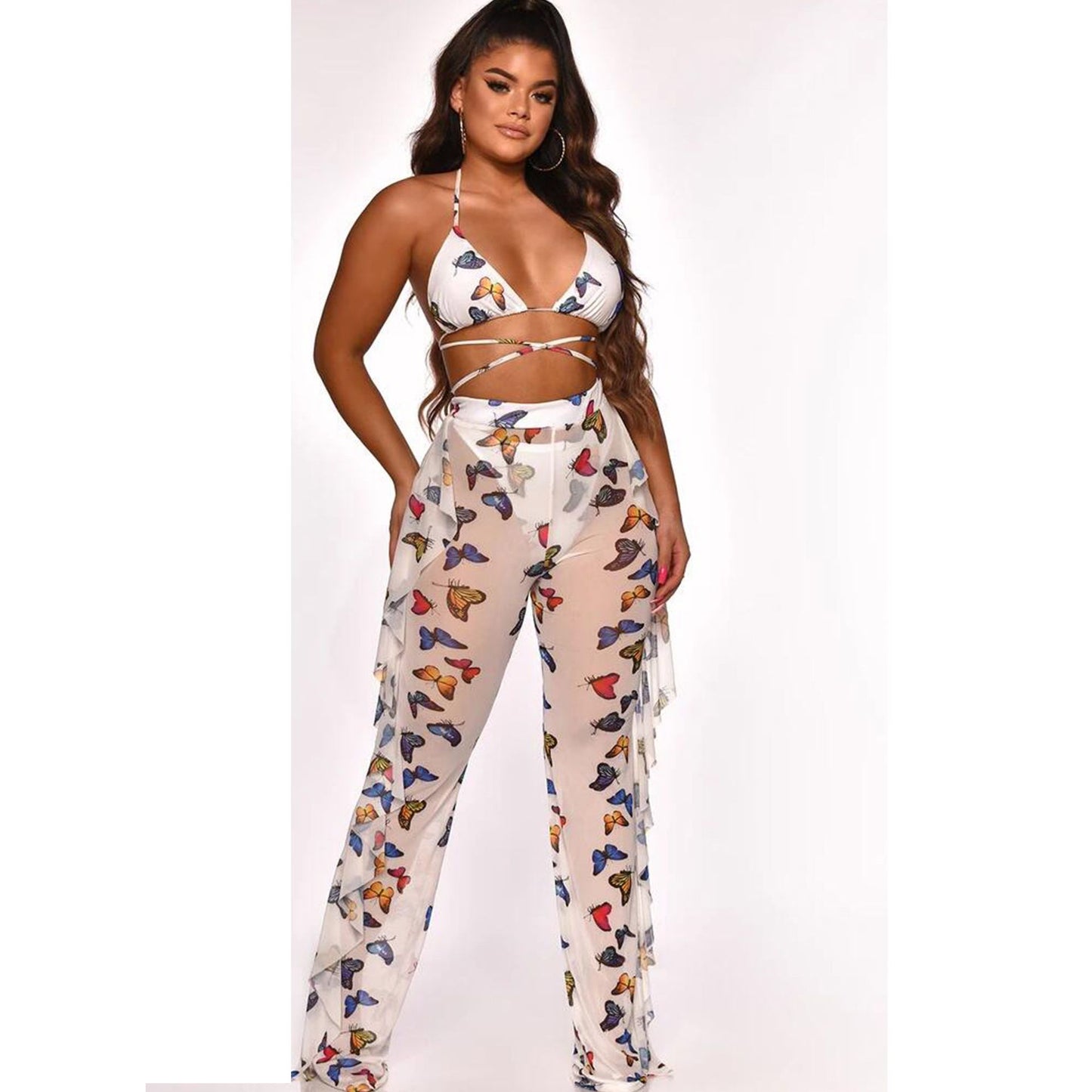 Printed Mesh Pants Two-Piece Set