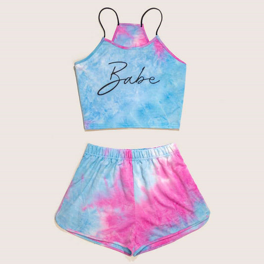 "Babe" Tie-dye Colorful Two Piece Set