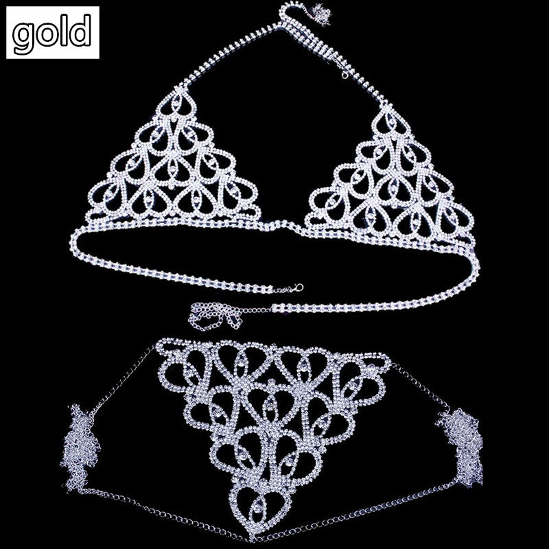 "Luxurious" Body Chain Rhinestone Luxury Underwear Set