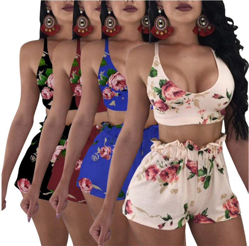 Printed Two-Piece Wrap Chest Shorts Outfit